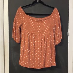 Burnt Orange Polka Dot Off the Shoulder Top